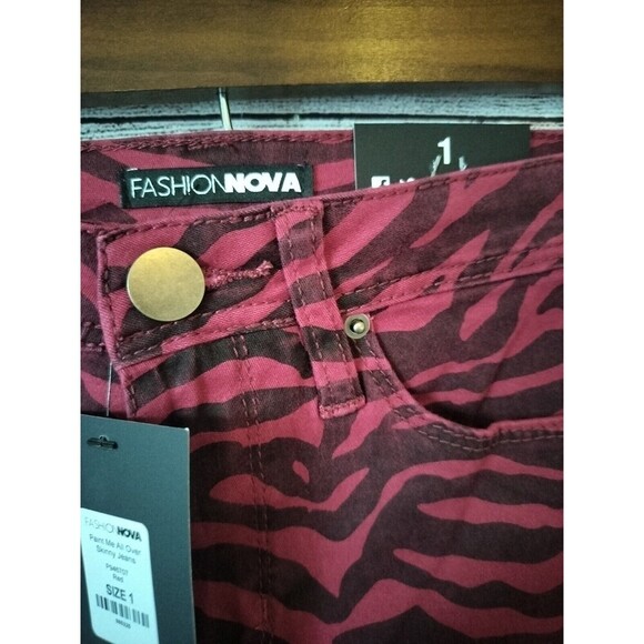Fashion Nova Size 1 Paint Me All Over Red Zebra Tiger Stripes Jeans - Picture 5 of 8